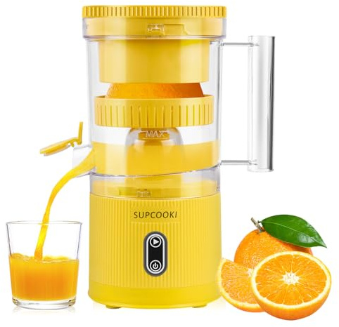 Electric Rechargeable Citrus Juicer - Automatic Squeezer with Touch Button, USB Cable and Cleaning Brush | Portable for Orange, Lemon, Grapefruit | Easy to Clean, Yellow