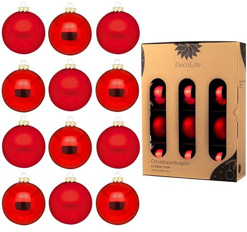 DecoLite: Christbaumkugeln aus Glas Ø 8 cm (12 Stück) - Rot - matt/glänzend