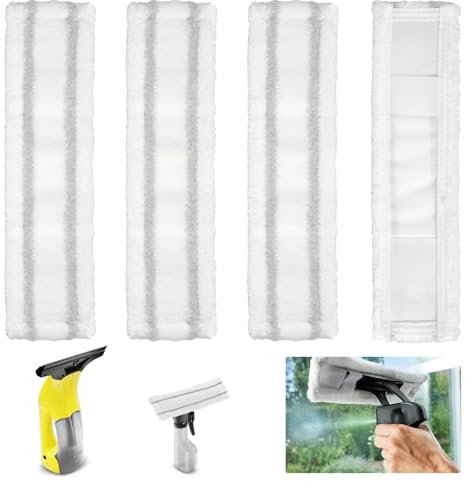 Repuestos de Limpiacristales los Kärcher Compatible con Kärcher WV1 Accesorios de Botella Pulverizadora para Aspiradora de Ventana, 4 Piezas Microfibra Trapos Almohadilla para Karcher WV1, 255 * 70mm