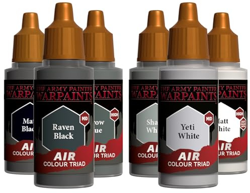 The Army Painter, Airbrush Primary Bundle Greyscale, 2 Colour Air Triads with 6 x 18 ml Pre-thinned Acrylic Spray Gun Paints - Paint Sprayer paint for D&D & Warhammer Miniatures