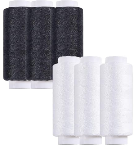 Lot de 6 fils à coudre - Noir et blanc - 227 m chacun - Fil polyester durable de qualité supérieure pour couture à la main, couture en machine, artisanat, matelassage et réparations - Haute