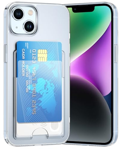 DEVASO Coque pour iPhone 14 Plus avec Porte Cartes, Souple TPU Silicone Transparente Protection de la Caméra Étui Portefeuille Lentille Anti-Rayures Carte Housse pour 2 Cartes