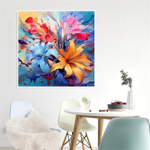 Malen Nach Zahlen Erwachsene Bunte Lilie,DIY Handgemalt Ölgemälde Kit für Anfänger Ohne Rahmen mit Acrylfarbe und 3 Pinseln für Geschenke und Home Wand Dekor - 30x30cm