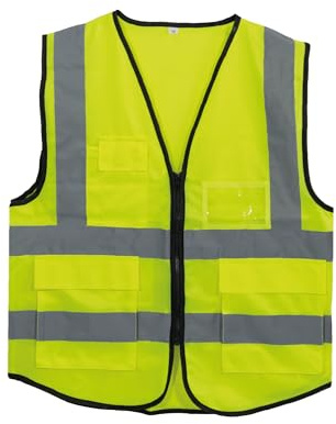 EBER SIGN Chaleco de Seguridad Reflectante - Chaleco de Alta Visibilidad con Bolsillos Funcionales – Ideal para ciclismo, running, construcción, trabajos viales, etc. - Verde/Negro