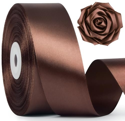 Mauproy Braunes Satinband, 3,8 cm breit, 45,7 m, solides Polyester-Stoffband für Rosen, Geschenkverpackungen, Blumensträuße, Hochzeitsdekorationen, handgemachtes Handwerk