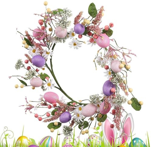Osterei- - -Frühlingskranz, Frühlings-Ei-Blumenkranz- | Rustikaler Osterkranz für Haustür, Frühlingskranz für Haustür, Wand, Fenster, Osterdekoration