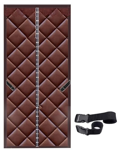 Cortina magnética aislante térmico para puerta con cintas ampliadas y correas de hebilla, tela sintética rellena de algodón grueso para invierno, color marrón, 100 x 210 cm