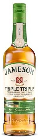 Jameson Triple Triple | Blended Irish Whiskey | Triple Distilled | Triple Cask Matured | Unique Blend of Bourbon, Sherry and Chestnut Casks | 40% ABV | 70cl | Toffee, Cocoa and Toasted Almond Notes