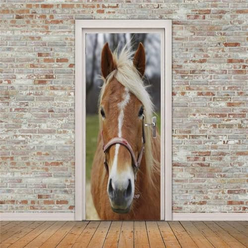 Türbekleben Pferd Türtapete, Selbstklebend TürPoster Pferd Türbilder, 3D Fototapete Türfolie Poster Tapete Türaufkleber Tür Tapeten 88 x 200 cm q4652