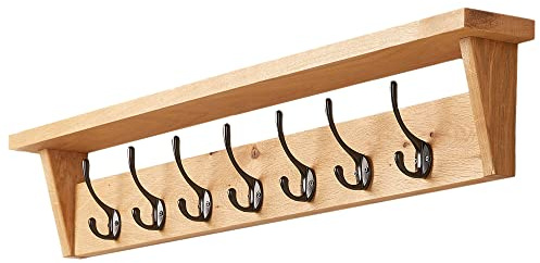Fox & Grain Solid Oak Coat Rack with Shelf and 7 Double Hooks