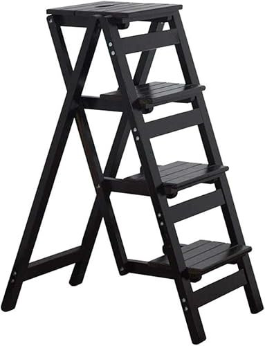 GLJDMBD fällbar pall, bärbar massiv trästege, halkfri lätt stege för hem och kontor, vikbar design för enkel förvaring