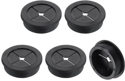 QUARKZMAN 5 Stück Kabeldurchführung, 1 9/16 Zoll (40mm) Schreibtischdurchführung Flexibler Gummiring Kabeldurchlassabdeckung für Büro Computertisch Kabelorganizer, Schwarz