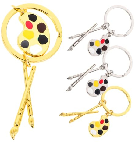 FRCOLOR 4pcs Artist Paintbrush Keychain Aesthetic Keychain for Art Students Metal Palette Brush Keyring Bag Shaped Key Charm