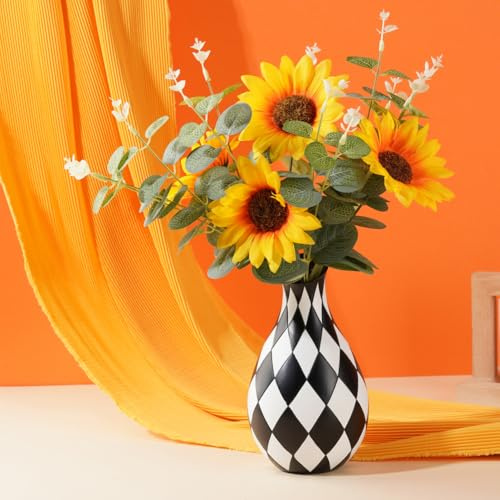 Meyas Schwarz und Weiß Schachbrett Raster Blumenvase Moderne Minimalistische Dekoration Blumenvase Schachbrett Textur Bauernhaus Dekoration Vasen Klassische Chinesische Blumenvase Geschenke Vase