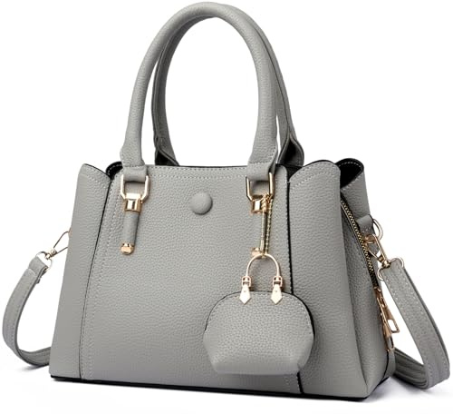 Myhozee Handtasche Damen Mittelgroß Elegant Tasche Leder Taschen Tote Bag Damen-Henkeltaschen Funktional Umhängetasche Schultertasche Handtaschen Handbags for Women Mittelgross Grau