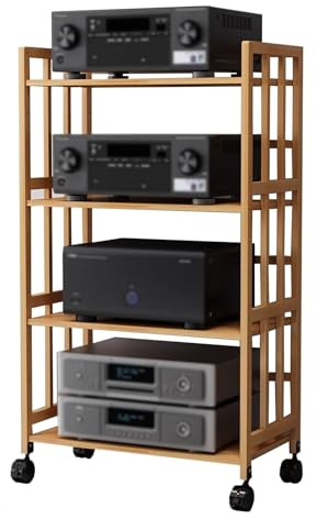 Mobile portaoggetti Mobile a 4 Ripiani - Scaffale a Torre per Audio e Video per Dvd, CD, Giradischi, Giradischi, impianto Stereo - Centro di intrattenimento angolare Ideale per Soggiorno e u