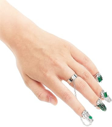 NICENEEDED 4 PCS Anillos para Uñas con Punta de Dedo, Anillos de Uñas Vintage Góticos con Cadena de Nudillos de Plata para Cosplay Y Danza del Vientre.