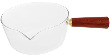 Olla para Calentar Leche de Vidrio Asa de Madera 600ml