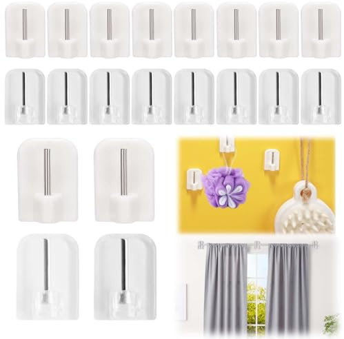 GHPKOTW 20 Pezzi Ganci Autoadesivi, Ganci Per Tende, Ganci Per Aste Per Tende, Ganci Decorativi Per Finestra, Ganci Per Zanzariere, Bianco E Trasparente