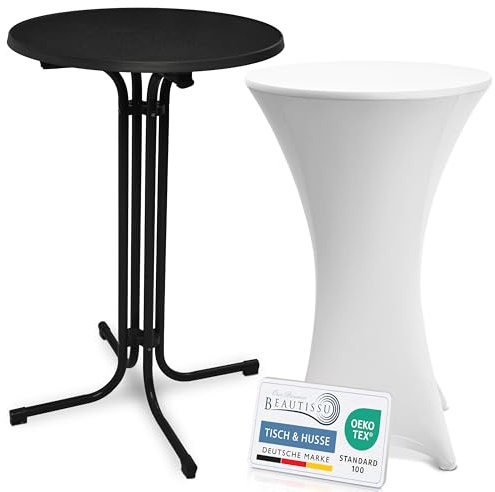 Beautissu Stehtisch klappbar 70cm mit Stretch Stehtischhusse Bistrotisch