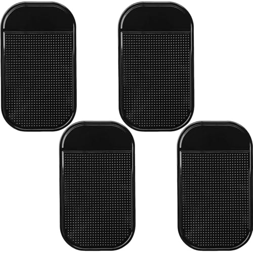 Maslasee 4 PCS Anti Slip Mat,Car Dashboard Accessories 14x8cm Self Adhesive Dashboard Grip Pads Washable Non Slip Car Dash Mats Accessories for Phone Sunglasses Keys Black