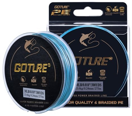 Goture High Visibility Braided Fishing Line, Braided Line, 4 Strands 300yds 0.11mm 8lb Test for Freshwater Saltwater Blue
