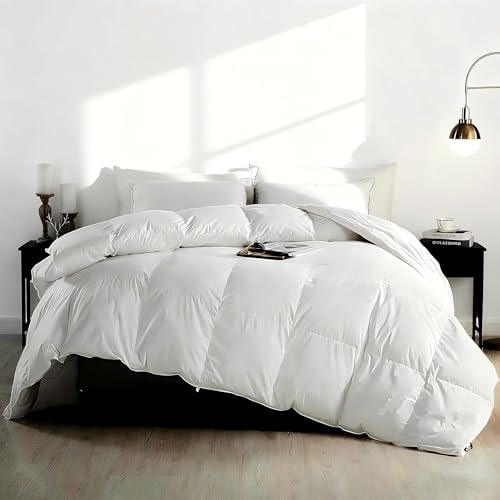 KUSNUG Estivo Piumino Singolo, in Cotone Egiziano con 10% Piumino 90% Piume, Coperta per Hotel Lusso Antiacaro Oeko-Tex Bianco 135 × 200 cm