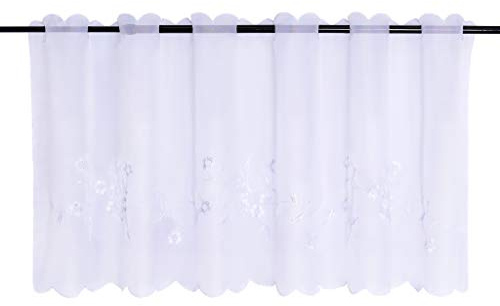 Joyswahl Voile Scheibengardine weiß Bistrogardine mit Stickerei Blumen Muster »Felizia« Landhausstil Kurzstore HxB 45x120cm Weiß 1er Pack