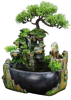 Indoor Relaxation Desktop Fountain Waterfall, Zen Meditation Indoor Waterfall Feature with Automatic Pump, Illuminated Colorful Atomizer for Home Office Bedroom Desk Décoration