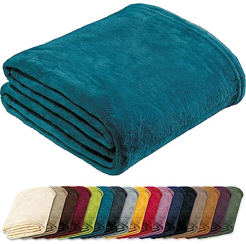 REDBEST Microfaserdecke Amarillo, Fleece-Wohndecke, Sofadecke türkis Größe 130x180 cm - kuscheliger Teddyfleece, extra weich warm, pflegeleicht, waschbar