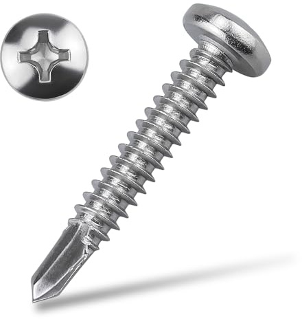 #8 x 1 Pan Head Self Drilling Screws, Phillips Drive, 410 Stainless Steel Sheet Metal Screws,Self Tapping, Dovetail, Pack of 100