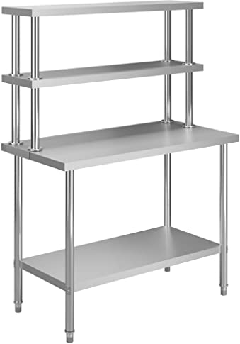 vidaXL Tavolo da Lavoro Cucina con Mensola Scaffale Ripiano Banco Credenza Buffet Dispensa Scaffalatura Bancone Cucina Mobile in Acciaio Inox