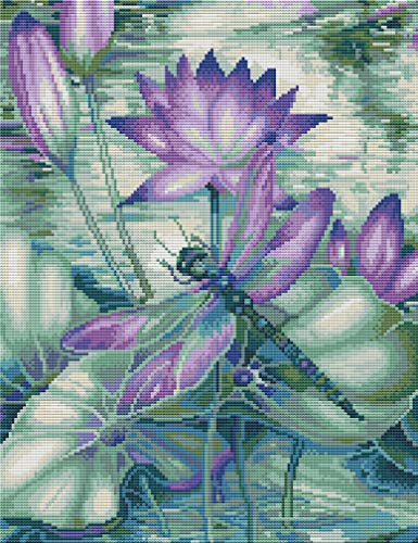 Abillyn Kreuzstich Stickpackungen Vorgedruckt, Lotus und Libelle Stickerei Set (Libellen)