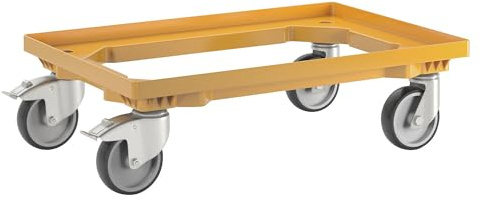 eurokraft | Plateau roulant professionnel | 600 x 400 mm | 4 roulettes pivotantes | dont 2 avec dispositif de blocage | jaune
