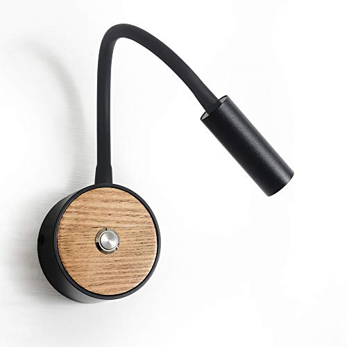 ouglres 3W Led Holz Wandlampe mit Schalter, Modern innen Wandleuchte mit Schwanenhals, Industrial Bettlampe,Leselampen Wandlampe für Schlafzimmer Flur Ezimmerspiegel Bad Hotels,Farbe:Schwarz,3000K