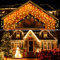 ELKTRY Cortina Luces Navidad Exterior/Interior, 400LED 10M Cadena Luces Carámbano [Prolongable 5 PCS], Luces Navidad Decoración para Exterior/Interior/Jardín/Patio Balcón, Blanco Cálido
