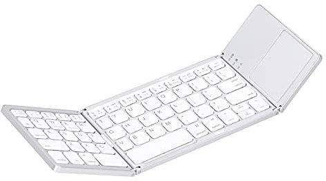 ASHATA Teclado Bluetooth Plegable, Teclado Bluetooth Plegable Recargable con TouchPad, Soporte de Modo Dual Conexión por Cable USB con batería Recargable(Blanco)