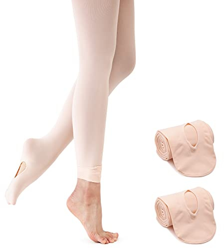 Mallas de ballet convertibles 90D para mujer, medias de ballet suaves con pies de baile con agujeros (L, 2 Pares Rosa)