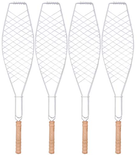 Angoily Fischgrillzange 4 Stücke Grill Fischgrillkorb mit Griff BBQ Grillkorb Metall- Tragbare BBQ Fischgrill Rackclip für Outdoor Kitchen Fischgemüse Garnelen (Griff für Random) Fisch Grillzange