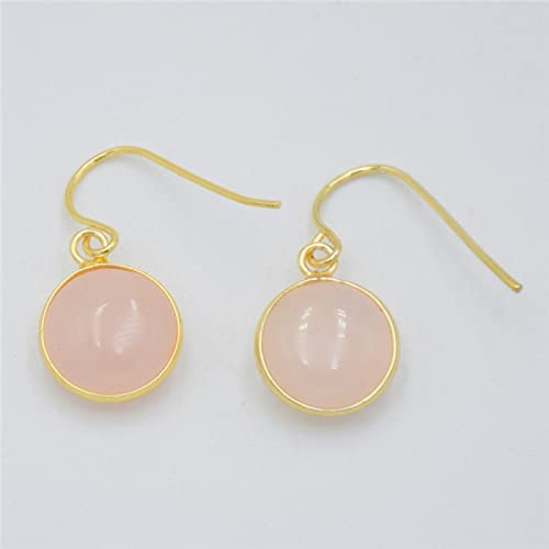 Ljusgult Guld Färg Runda Ametister Lila Rose Rosa Kvarts Svarta Agater Cabochon Dangle Örhängen Dam Smycken,Rosa Kristall
