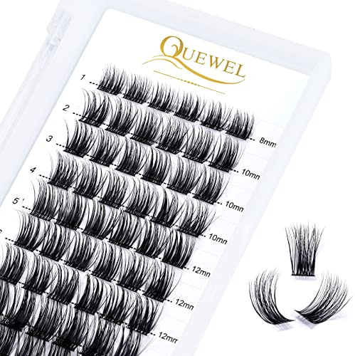 QUEWEL Einzelne Wimpern Cluster Lashes D-Curl MIX8-16 Segment Breit Fundament für Augen Make-up DIY Wimpernverlängerung (Natürlich 02-D-MIX)