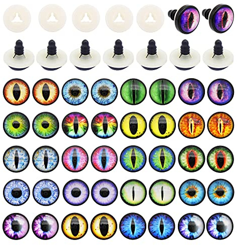 Julie Wang 20 Paar Drachenauge Sicherheitsauge für die Herstellung von Stofftierpuppen mit Unterlegscheibe Bastelaugen Teddybär Amigurumi Häkelspielzeug 24MM