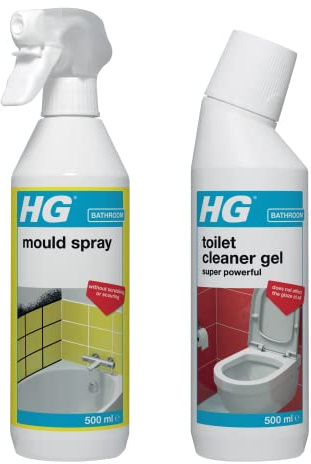 HG Mould Remover Spray, Mould Spray & Mildew Cleaner, Removes Mould Stains From Walls & More (500ml) + HG Toilet Cleaner Gel Super Powerful, Effective Bathroom/WC Descaler Cleans Toilet Bowl & More (5