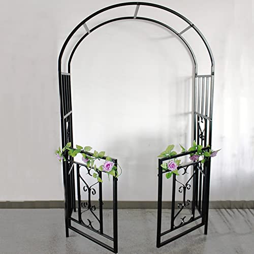 81×44.8×19.7 Garden Trellis Archway With Gate, Heavy-Duty Metal Garden Arbor Arch For Climbing Plants Wedding Arches, Outdoor Lawn Backyard Entryway Decoration