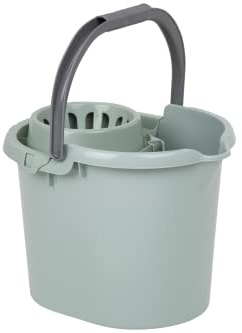 Silver Sage/Midnight Navy 16L Litre Mop Bucket With Removable Wringer and Easy Grip Carry Handle Pouring Spout Deluxe Floor Cleaning Bucket For Commercial and Household. (Silver Sage)