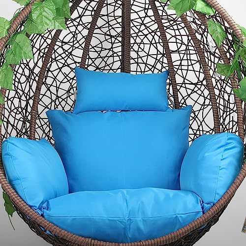 Coussin pour Fauteuil Oeuf Suspendu, Imperméable Siège de Chaise Rembourrage pour Patio Jardin, Balançoire Panier Suspendu Coussin de Siege, avec Appui-tête et ficelles pour Attacher(Color:Blue)