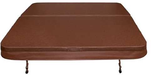 Couverture pour Jacuzzi Marron 210cm / 2.1m - PVC & Cuir - Spa Housse de Protection Bâche Protectrice Carrée pour Hot Tub Bain à Bulles - Pliable - 4 Sangles de Sécurité & 6 Poignées