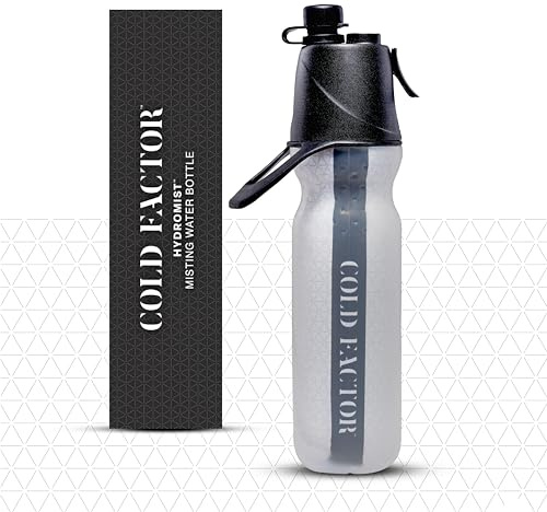 COLD FACTOR Insulated Water Bottle with Cooling Spray – Refillable Sport Bottle for Gym, Cycling, Fitness, and Outdoor Sports, Bike BPA Free, Reusable Design for Training and Travel, 20oz Black/White