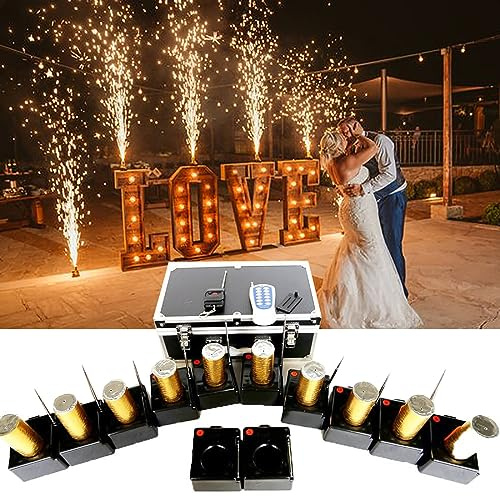 Mini MáQuina De Fuegos Artificiales FríOs De Fuente (Receptor De 4/6/8/12 Piezas),Sistema PirotéCnico De Bengalas De Boda Con Control Remoto InaláMbrico, Con Estuche,12pcs