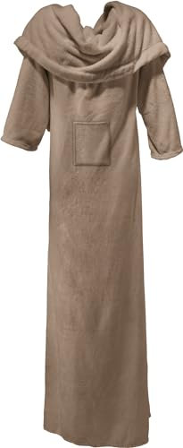 Erwin Müller Fleece Wohndecke XXL Foggia mit Ärmeln Taupe Größe 150x220 cm - aufgenähte Taschen, superweich, pflegeleicht
